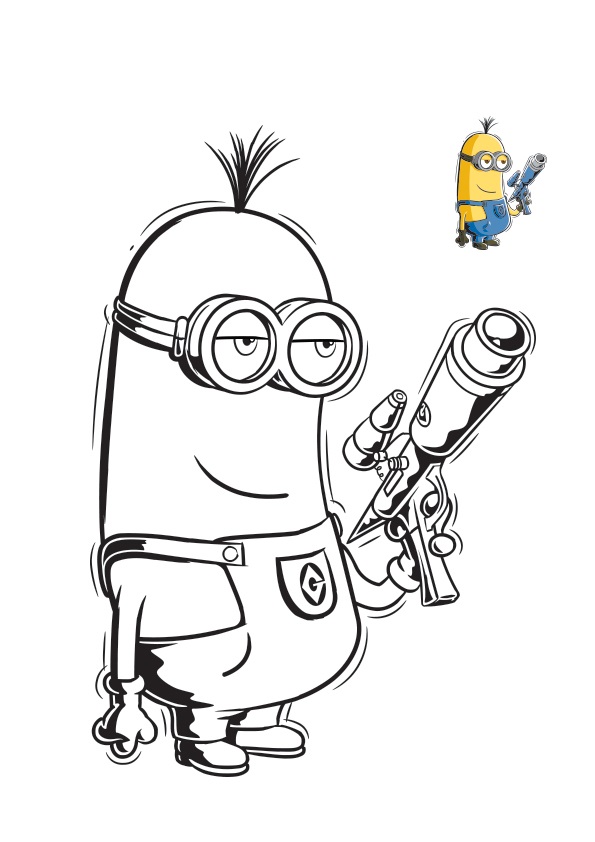 Coloriage Minion Est Arme Et Tien Un Fusil - Minions à imprimer